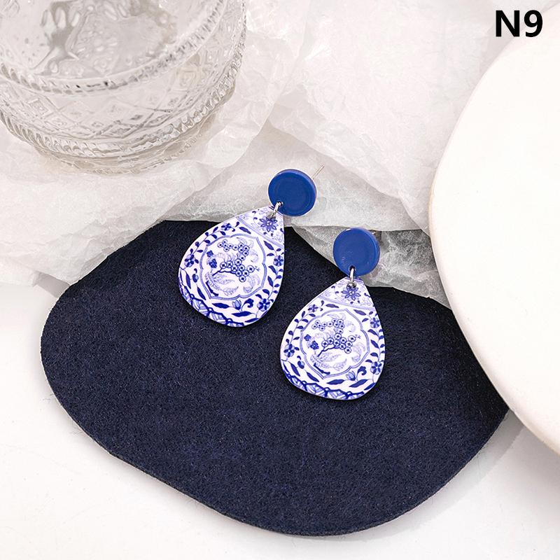 

Винтажные сине-белые фарфоровые серьги в китайском стиле, элегантные геометрические серьги с точечным узором, женские украшения для ушей