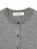 Ray Beams Women's Large/Small Knit Beaded Crew Neck Cardigan, Gray, One Size