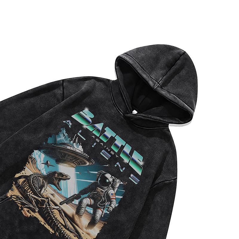 Washed Old Hooded Sweater Men'S And Women'S American Retro Digital Direct Injection Printing Loose Pullover Hoodie