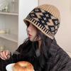 Retro rhombus knitted hat wool hat women's autumn and winter niche design sense knitted hat to keep warm and prevent