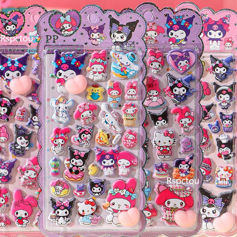 Kawaii 3D Cinnamoroll My Melody Kuromi Butt Stickers Sanrio 3D Relief Sticker Toys Cute Stress Relief Puffy Squishy Decal Gift