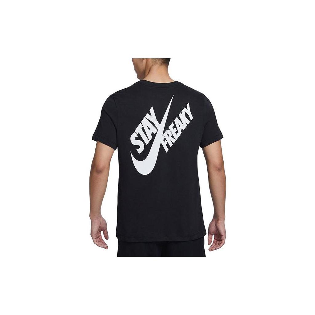 Nike Summer New Basketball Letter Print Quick-Dry Crew Neck Knit T-Shirt Men Tops Black FD0077-010