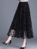 Women's Mesh Flower Skirt 2024 Spring Summer Lace Flocking Big Swing Elastic High Waist Fashion Elegant A-line Skirt Half skirt