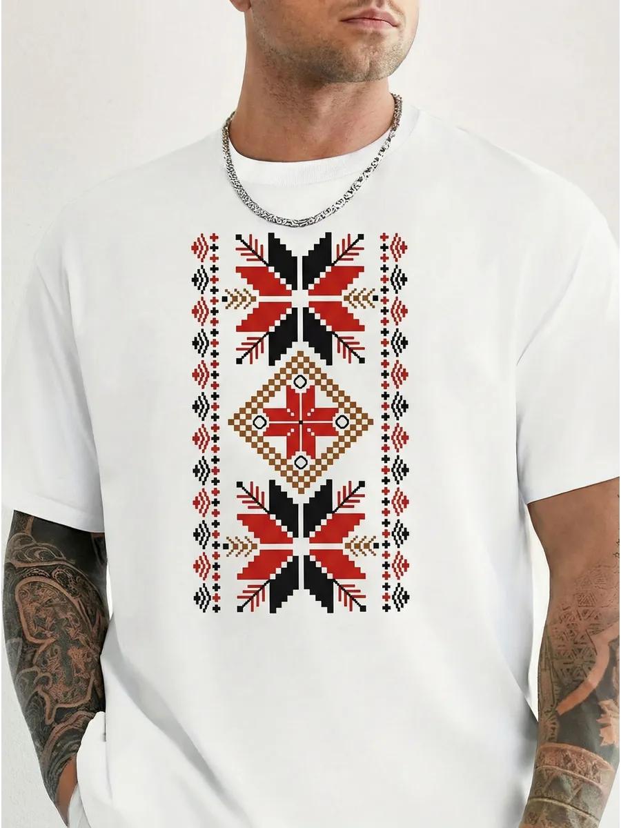 Oversized thick T-shirt with Russian style embroidery print S