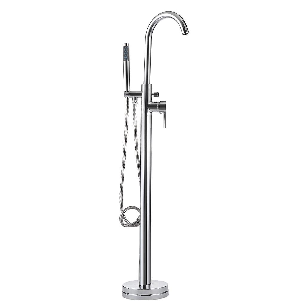 Chrome Polished Bathtub Floor Stand Faucet Mixer Single Handle Mixer Tap 360Rotation Spout With ABS Handshower Bath Mixer Shower Silver