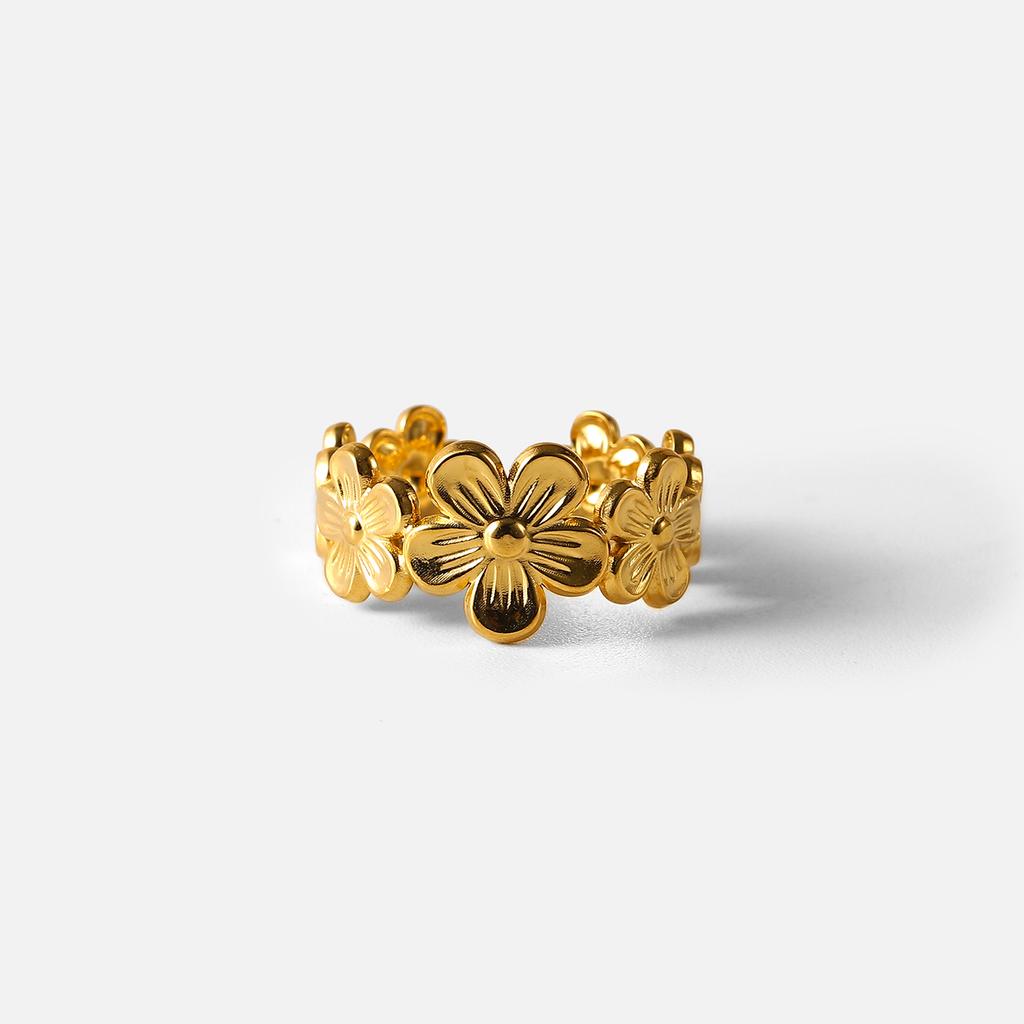 Youthway Edelstahl Blume Verstellbare Öffnungsringe Gold PVD Beschichtet Wasserdichter Fingerschmuck für Frauen Hochzeitsgeschenk
