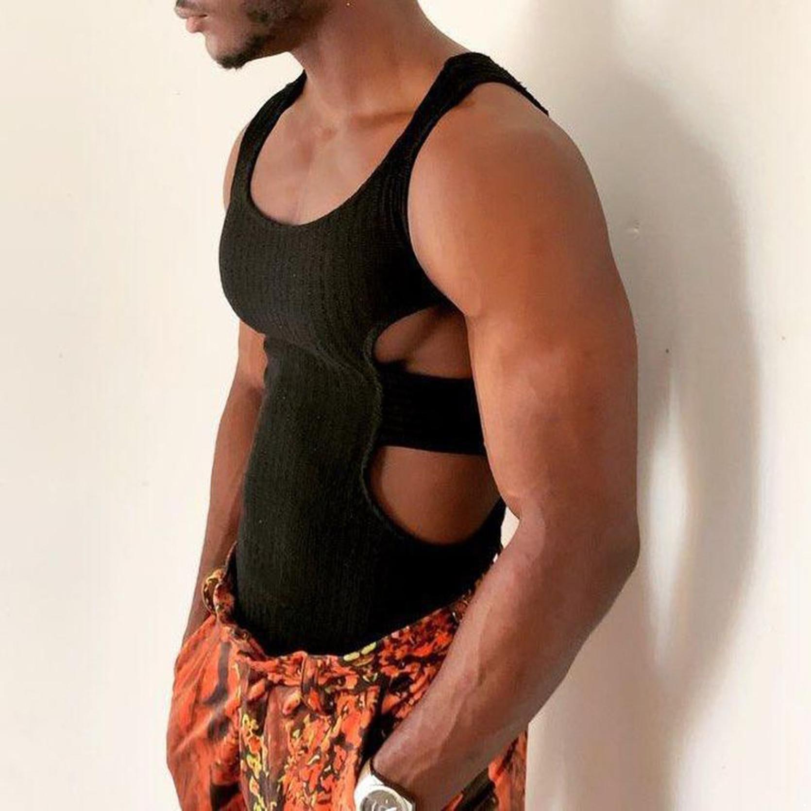 

Мужская стильная открытая майка, спортивный жилет в рубчик для бодибилдинга, футболка без рукавов, клубная одежда XXL