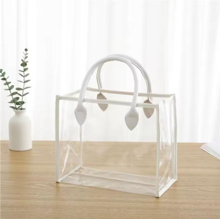 Waterproof Transparent Gift Bag Large Capacity Portable Women Shopping Bags with PU Handle Lightweight