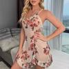 European & American Sexy Lingerie: Women's Printed Mesh Suspender Nightgown Set