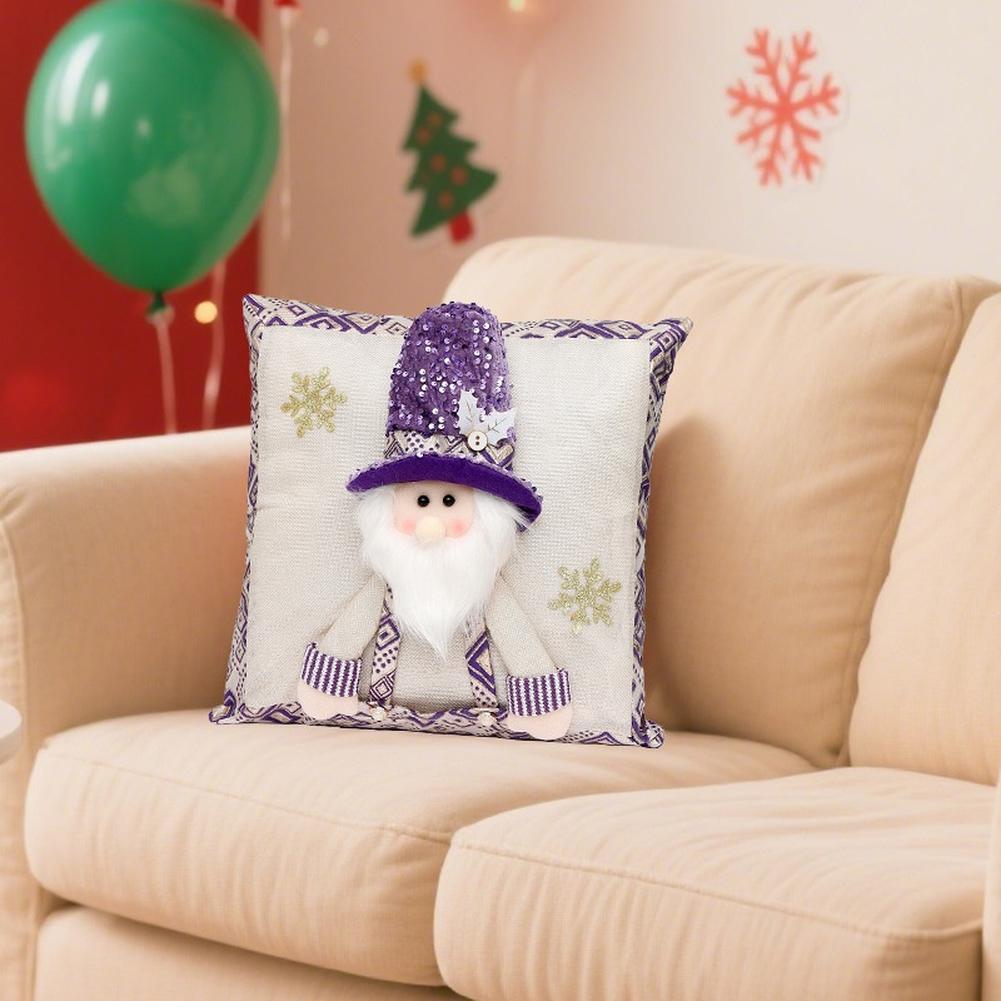 Festive Holiday Throw Pillow Cover with Glitter Sparkle and Iconic Santa Claus Snowman and Elk Designs for Sofa