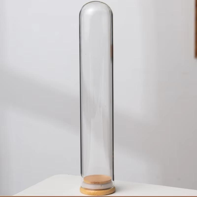 1 Glass Test Tube with Bamboo Stopper, Transparent Flat Mini Glass Bottle, Suitable for Party Gift Decoration Glass Display