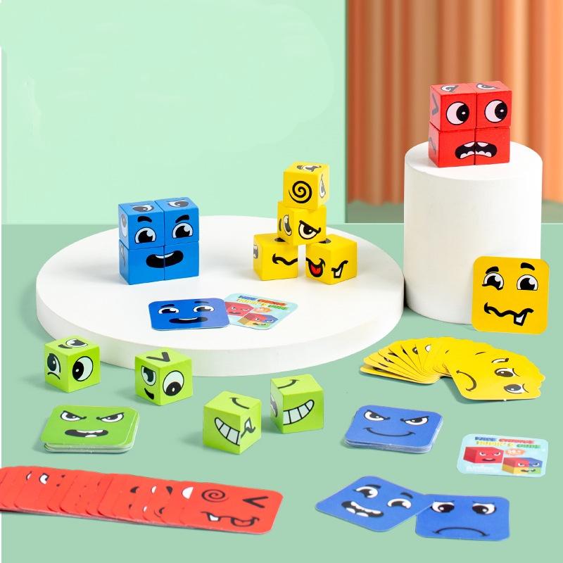 Dq Wooden Expression Changing Cube Puzzle Toy For Children Tabletop Game Challenge Level Toy