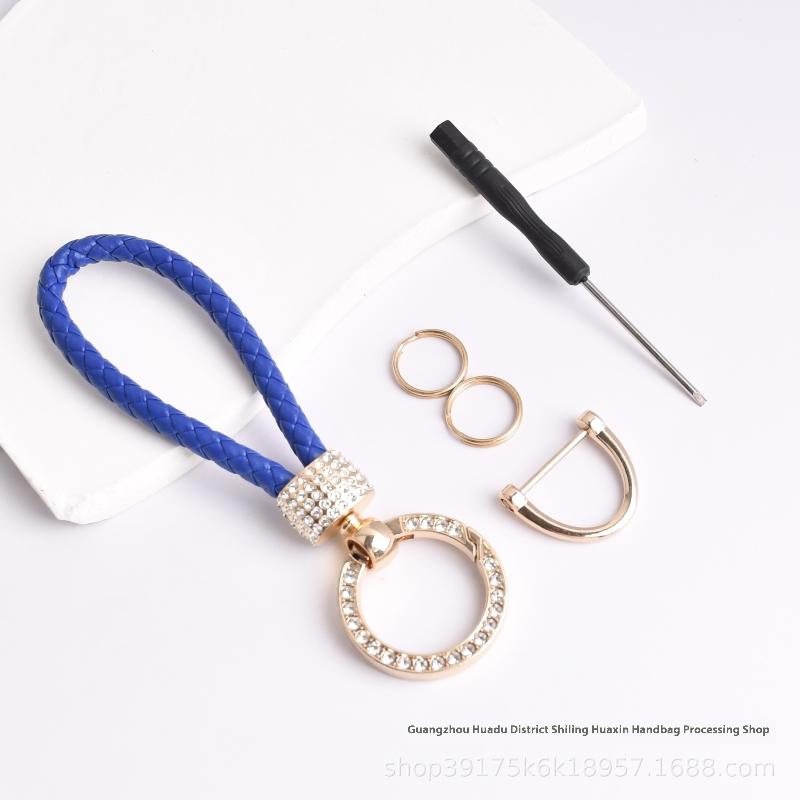 Handcrafted Braided Rope Keychain Sparkling Rhinestones - Stylish Monochrome Car Key Ring Fashion-Forward Accessory