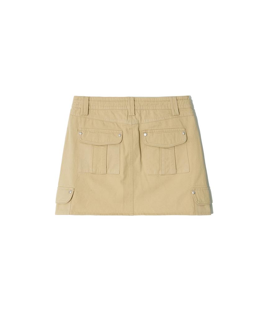 Lense Piping Fake Cargo Mini Skirt Beige