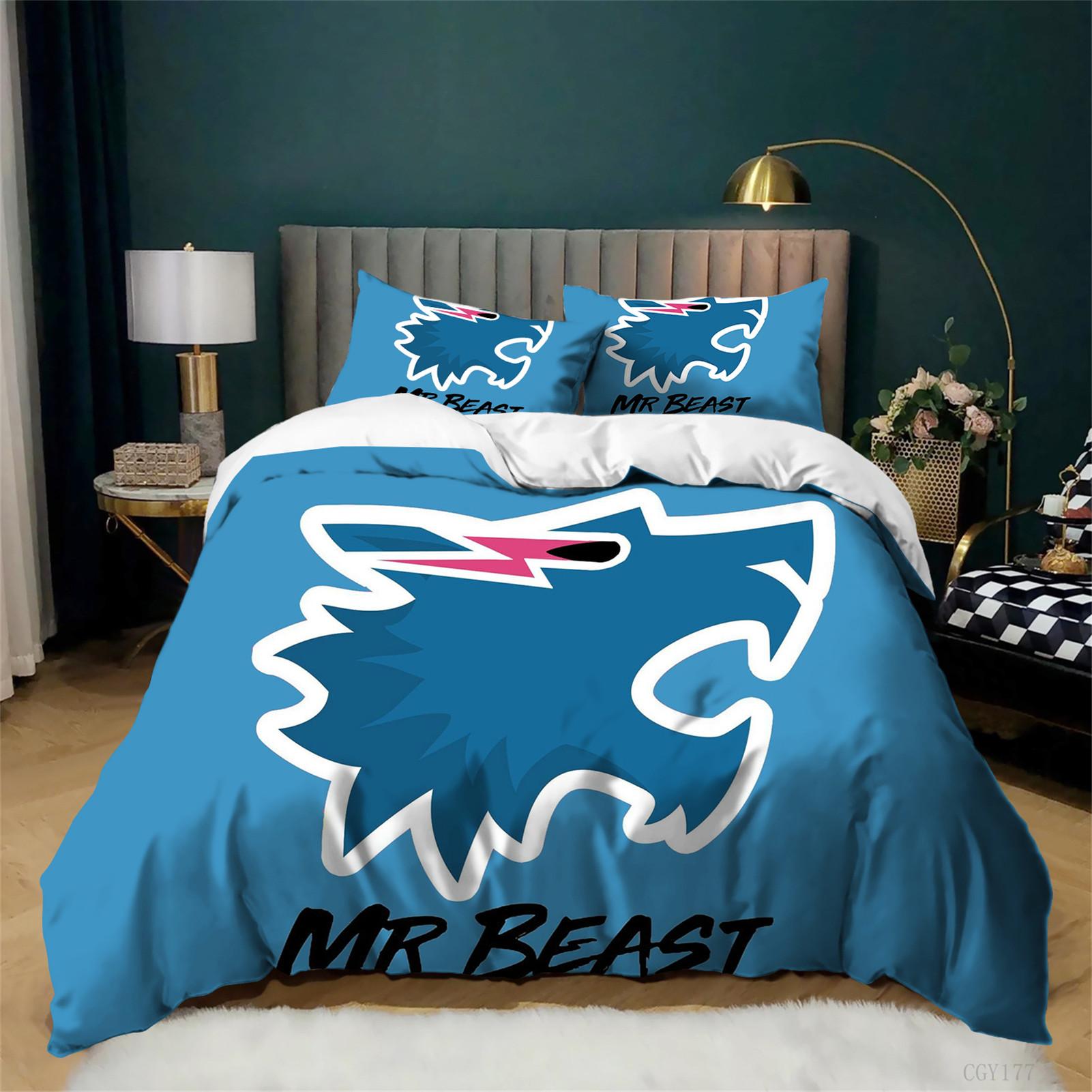 Mr Beast 3 Pieces Duvet Cover Set with Zipper Closure Bedding Set Lightning Comforter Cover Cat Soft Lightweight 135x200cm