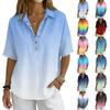 Women Loose Fit Short Sleeve Polo Shirt Vintage Floral Print Button Down Collar Linen Blend Casual Top