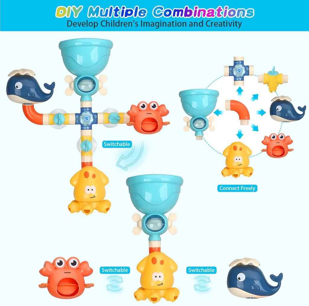 Modular Water Pipe Spray Bath Toy With Adjustable Shower Head Attachment For Babies & Toddlers