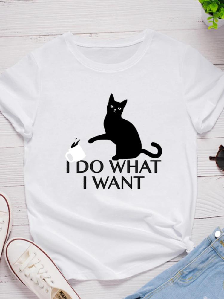 Do What I Want Black Cat Print T Shirt Women Short Sleeve O Neck Loose Tshirt Summer Women Causal Tee Shirt Tops Camisetas Mujer