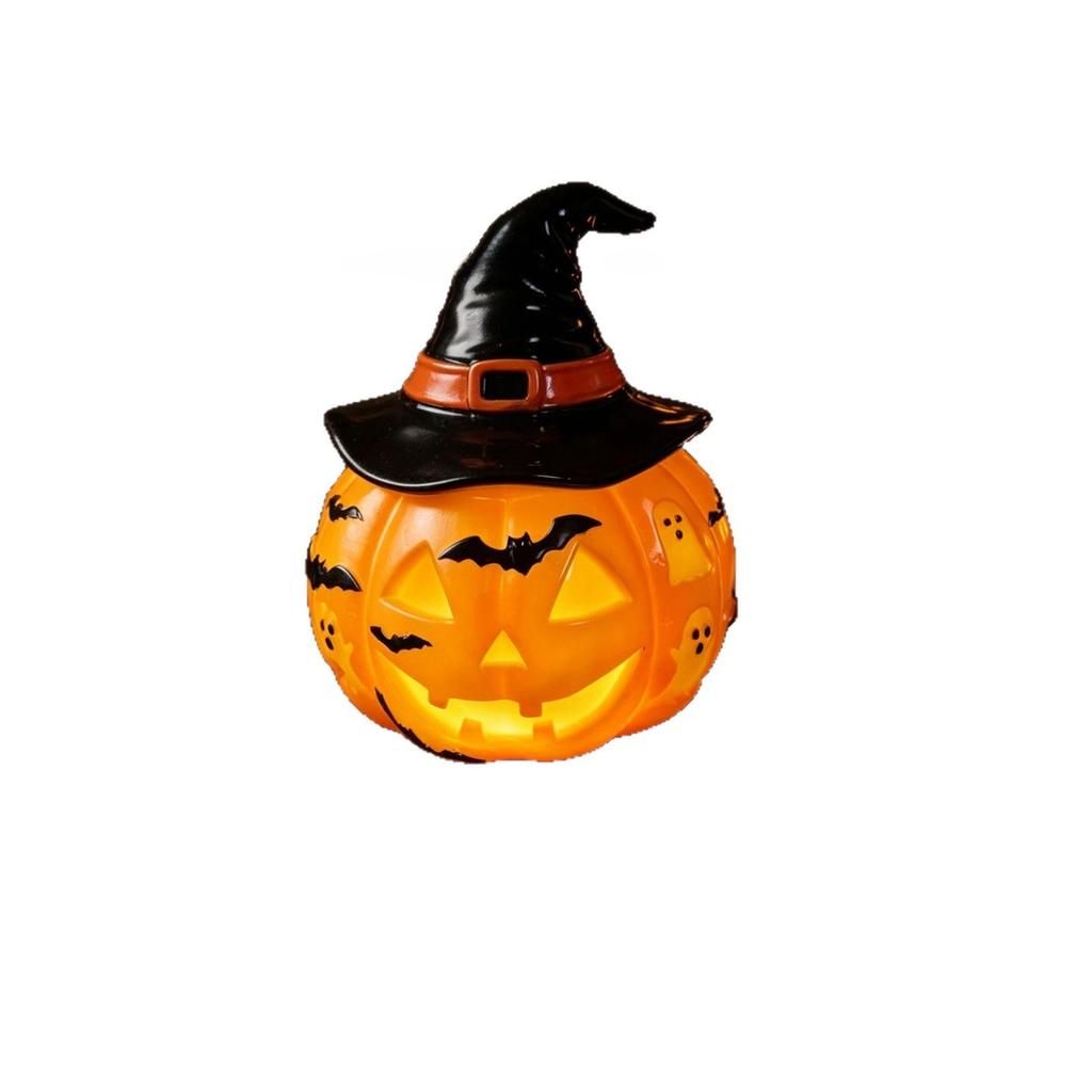 Halloween Glowing Ghost Bat Pumpkin Table Lamp Resin Craft Creative Home Decor Ornament for Spooky Party Bedroom Desktop