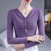 Women's Beaded V-Neck Mesh Long-Sleeve Slim Fit Tee - 2025 Spring/Autumn Collection