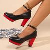 Fashion Sexy Platform Pumps Woman 2025 Fashion Super High Heels Shoes for Women Ankle Buckle Chunky Black Flock Square Heel Party Shoes