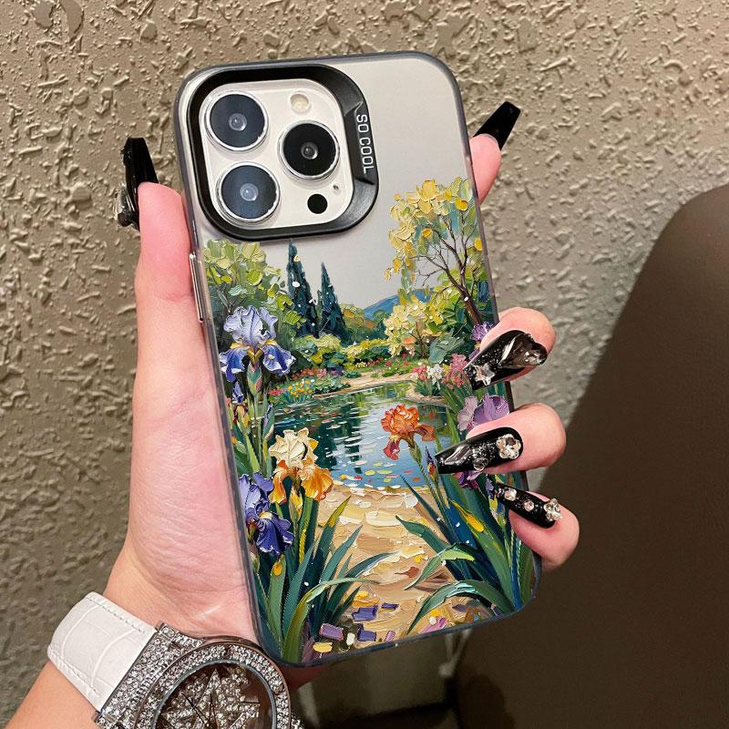 Bergwald Blumenmeer Landschaft Laser Handyhülle Für iPhone 13 12 Mini Pro Max 17 16 Pro Max 15 11 14 Pro Max Plus Rückseite