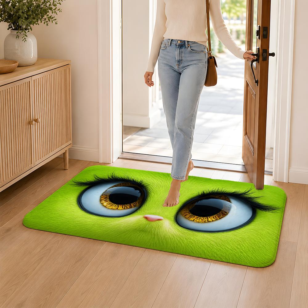 Cute Orange Eyes Design Floor Mat Flannel Rug Non Slip Absorbent Soft Washable For Entryway Hallway Bathroom Kitchen Decor