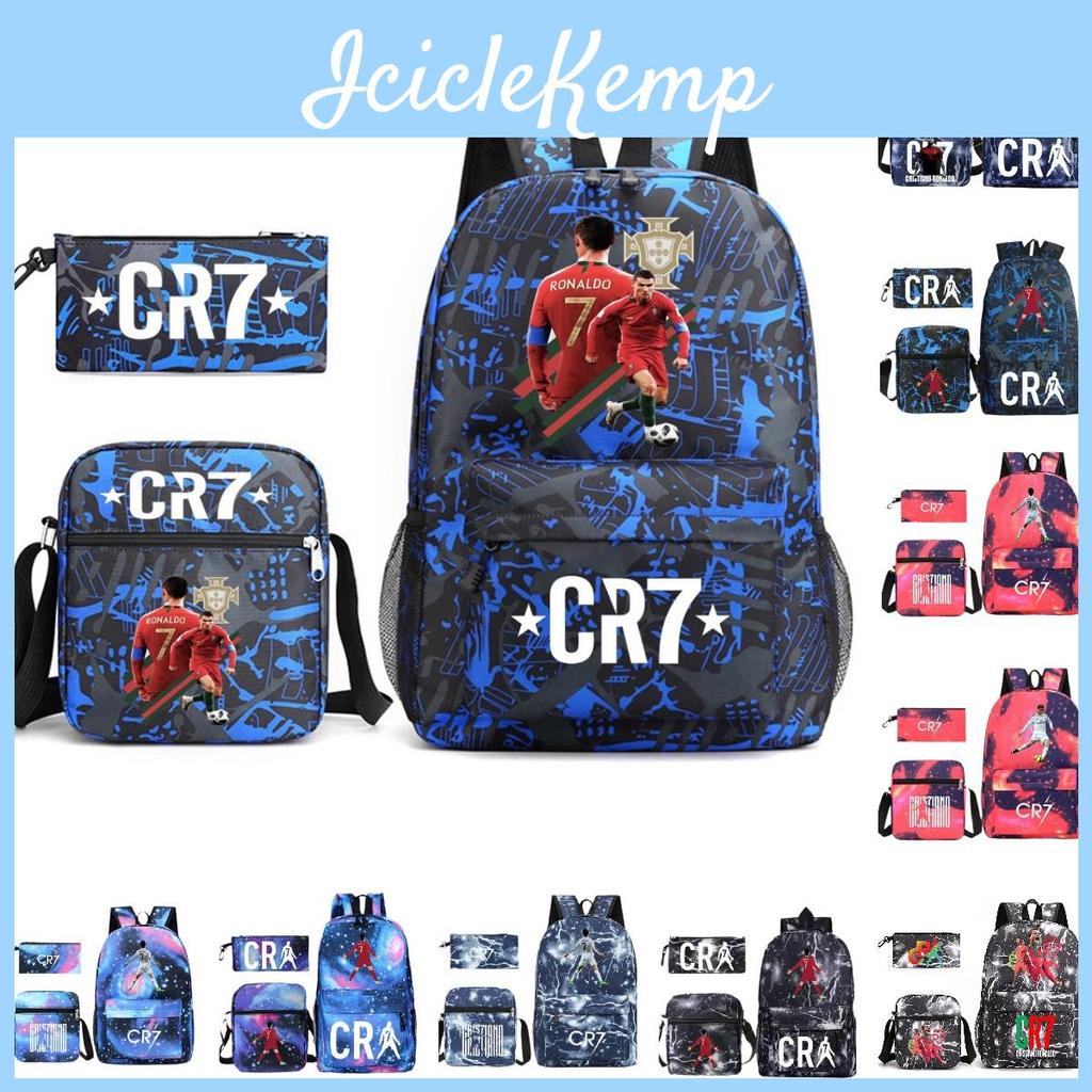 Cr7 Cool Print Oxford Fabric Backpack Set For Boys And Girls With Pencil Case