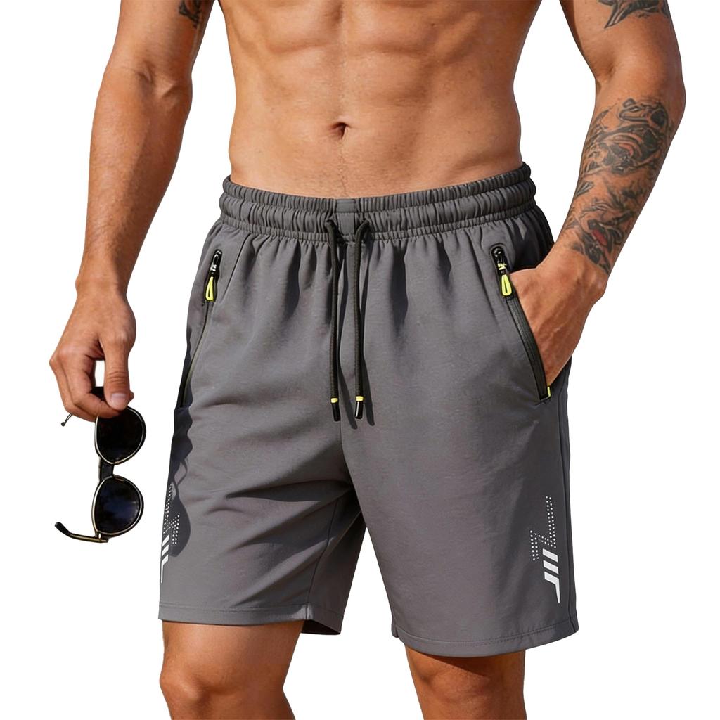 Men Athletic Shorts with Drawstring Waist Zipper Pockets Lightweight Breathable Quick Dry Sportswear for Training Running Gym Workout