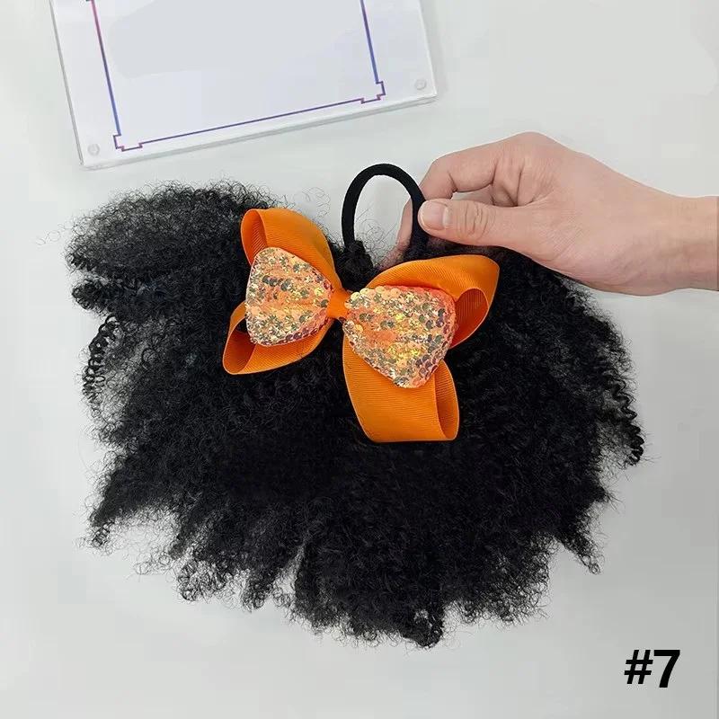 2pcs/ Luxury Kids Hair Buns Kids Afro Puff Soft Like Natural Human Hair Hand Feel Marley Kinky Bulk for Hair Girl with Elastic