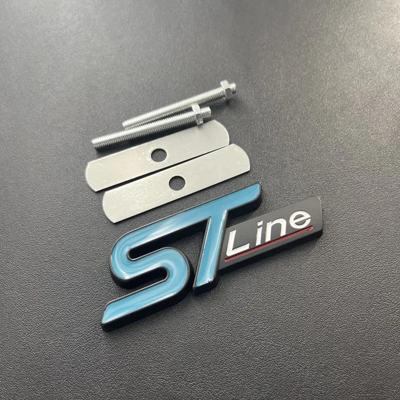 3D Metal ST Line Logo Car Front Grill Emblem Sticker Rear Trunk Badge For Ford Kuga MK3 MK4 S Max Focus Puma Fiesta Accessories