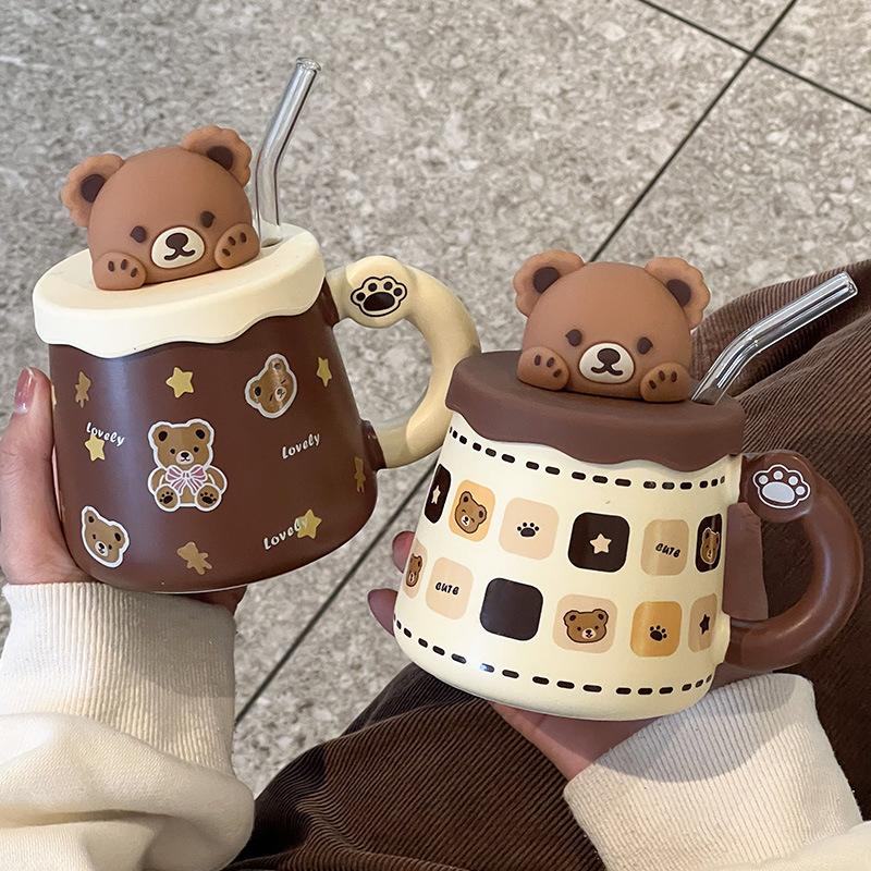 Ceramic Cup Souvenir Mug with Lid Spoon Creative Cute High Value Couple Coffee Water Cup