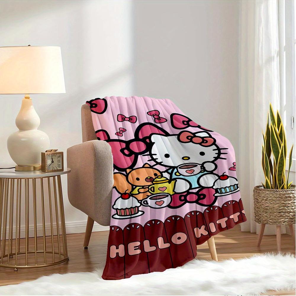 1pc Hello Kitty Tea Party Theme Blanket - Seasonal Home Decor, Cozy, Cozy, Machine Washable, Perfect for All Ages, Perfect Gift for All Fami