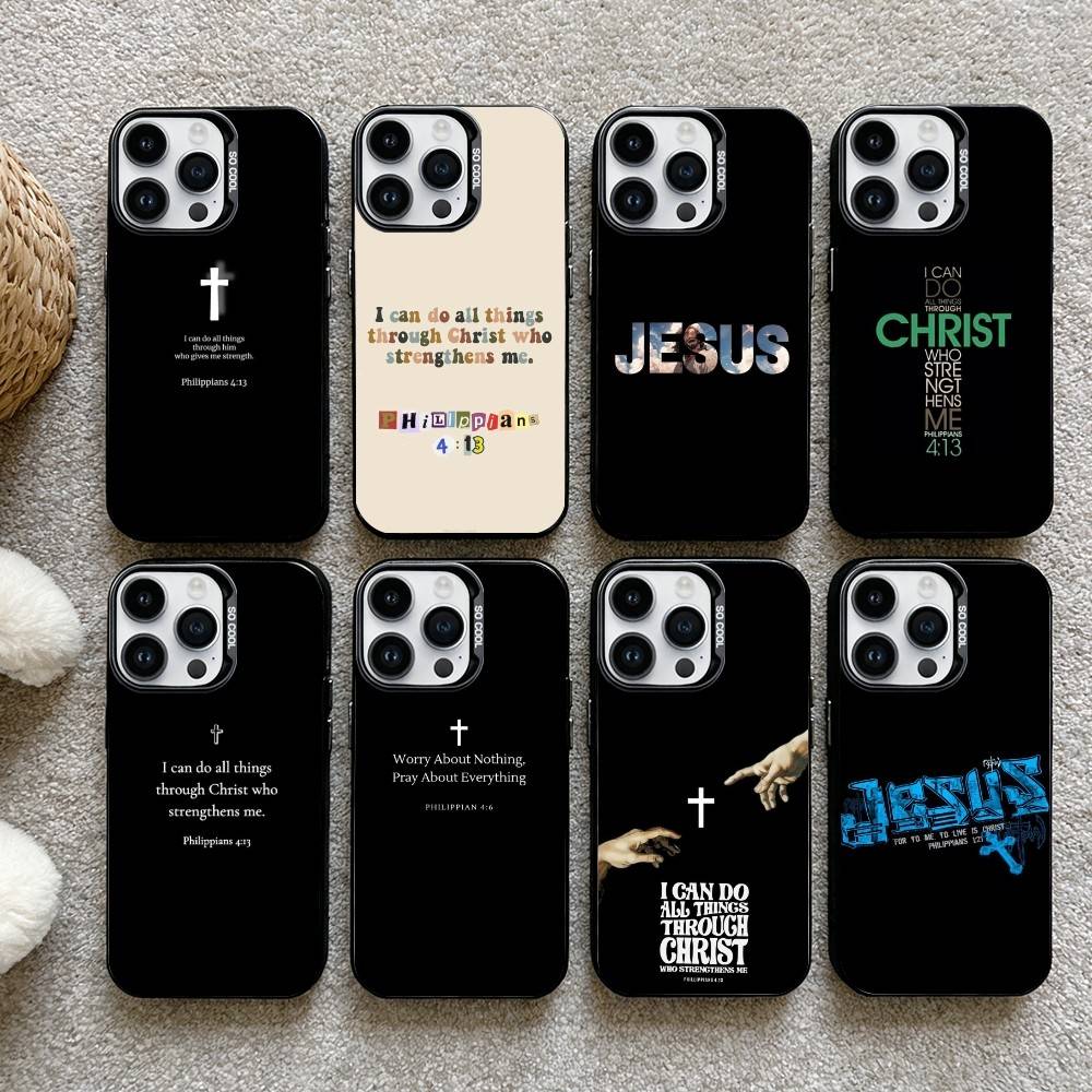 Bible Philippians Jesus Phone Case For iPhone 16,15,14,13,12,17,Pro,MAX Black Matte Shockproof Cover