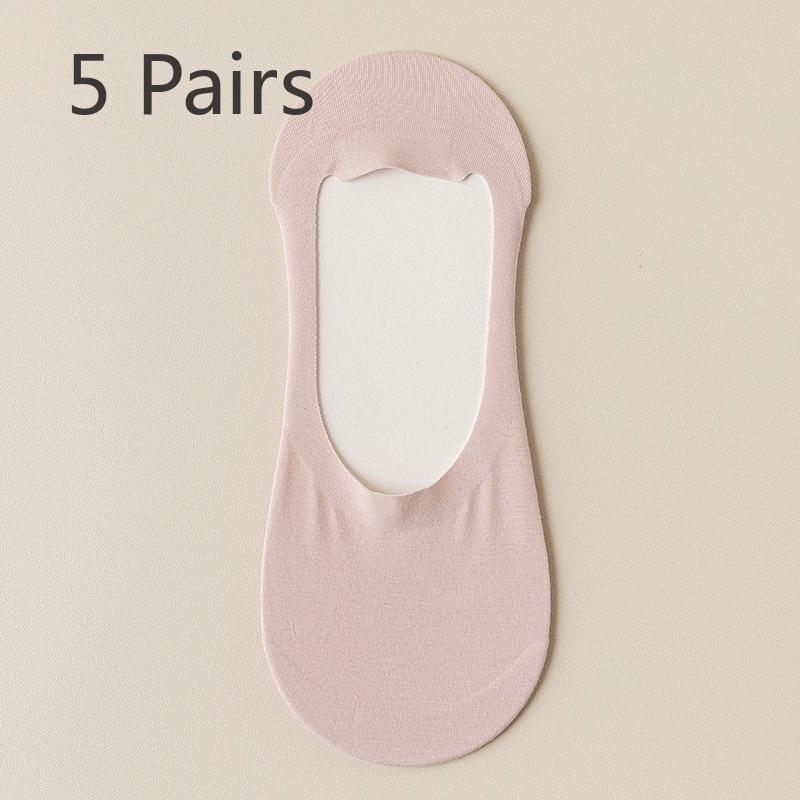 5 Pairs Socks Women's Boat Socks Summer Thin Invisible Shallow Mouth Non-slip Heel Shoes Socks