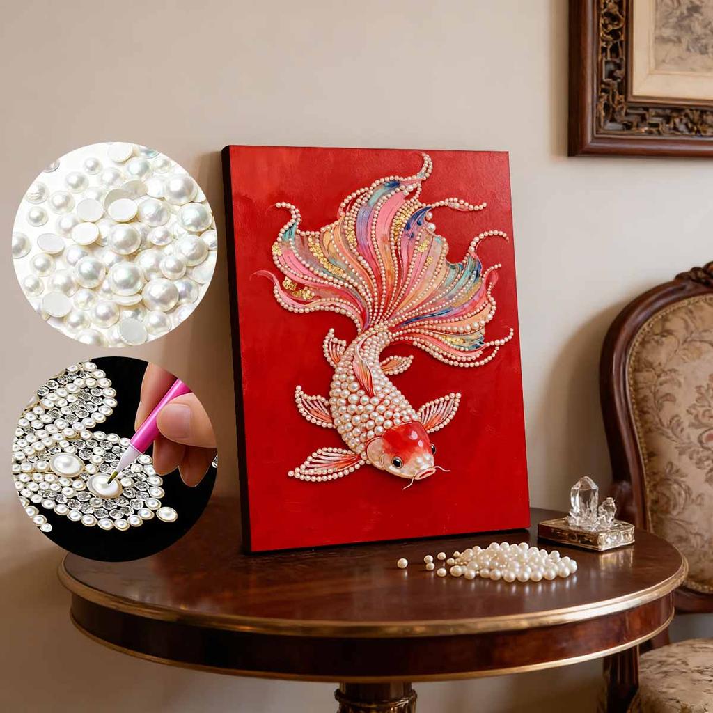 Handmade DIY Pearl Painting Koi Fish Theme Bedroom Living Room Frameless Diy Handmade Sticky Diamond Creative Canvas Painting