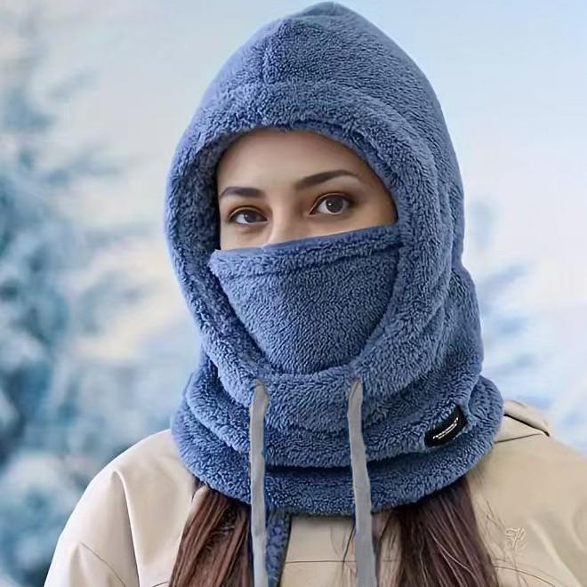 Damska zimowa czapka kominowa z podszewką z polaru i ochroną uszu - Wiatroodporna bluza do naciągania na narty i rower