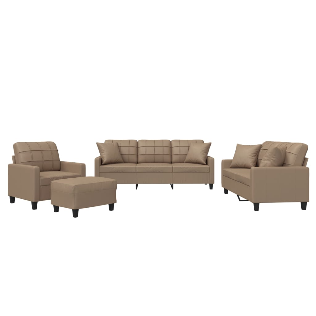 Vidaxl 4-Cz. Living Room Set with Cushions, Cappuccino, Eco-Leather