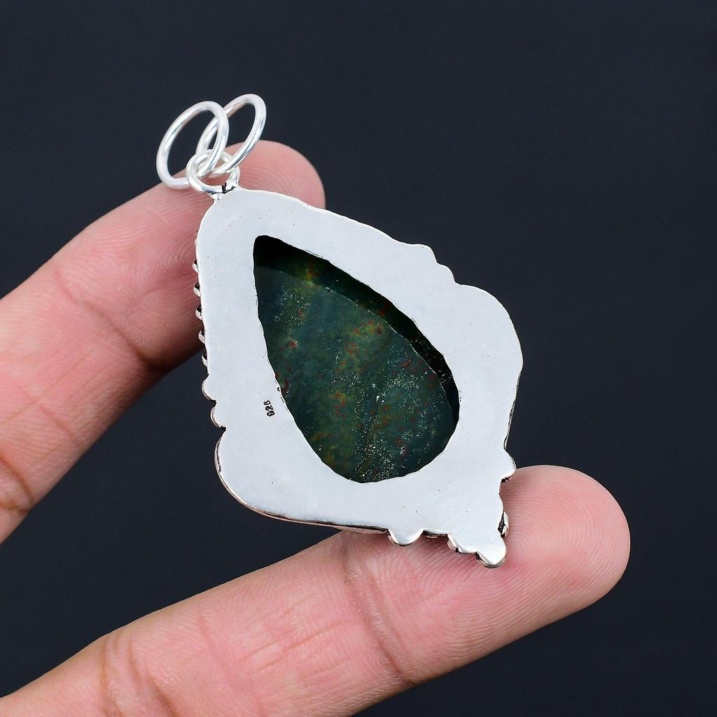 Ασήμι 925 Αχλάδι Αιματόπετρα Πέτρα Μοντέρνο Νέο Δαχτυλίδι Αδελφή Γενέθλια Κρεμαστό