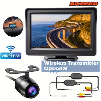 Car Rearview Monitor Kit with Backup Camera Reverse Parking Assistant System for Pickup, RV, Trucks, SUV-Wired/ Wireless
