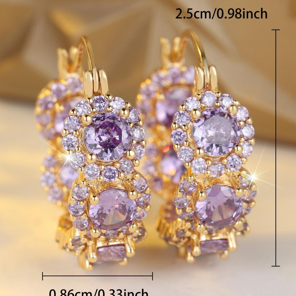 Exquisite Blue Cubic Zirconia Hoop Earrings for Women Elegant Purple Zircon Circle Earrings Wedding Party Jewelry Gift