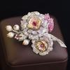 High-end Vintage Camellia Zircon Rhodium Plated Brass Brooch Pin Women Engagement Wedding Party Birthday Gift Fashion