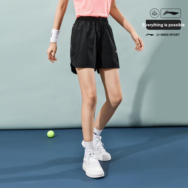 Li-Ning Breathable Lightweight Sports Elastic Mid-Waist Casual Shorts Women Shorts Black AAPU170-1