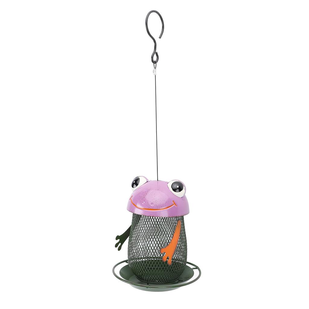 Hanging Bird Feeder with Solar Light Iron Art Frog Decorative Bird Feeder for Outdoor Courtyard