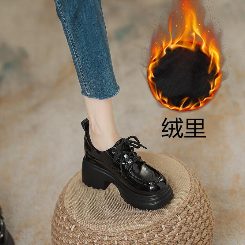 Women Inner Height Increasing Leather Shoes 8CM Hidden Heel Platform Lace Up Loafers Spring New Arrival