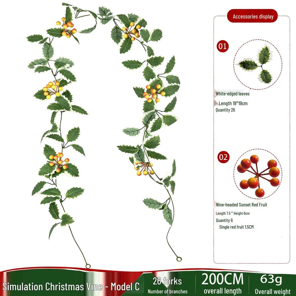 Red Berry Christmas Vine Home Decoration - Festive Party Garland