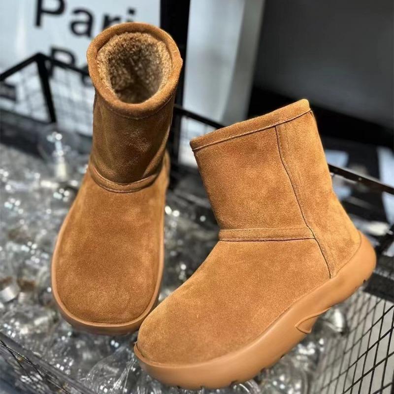 Fur integrated snow boots new women's winter velvet thickened large cotton shoes one pedal thick-soled snow cotton