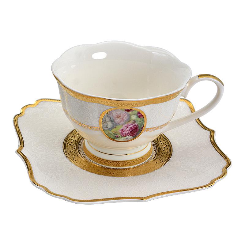 Karosa European Exquisite Ceramic Coffee Set with Gold Rim Bone China Cups and Saucers