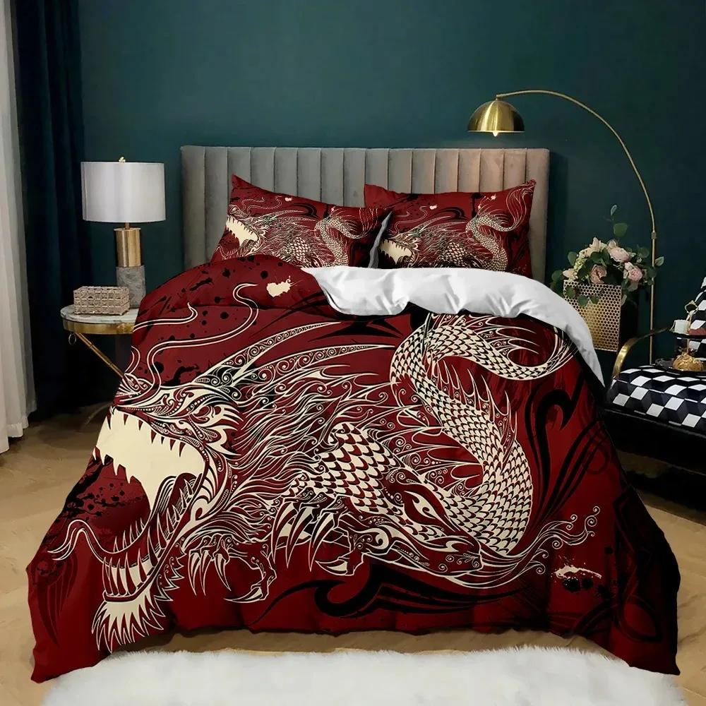 Comforter Bedding Queen 3D Mythical Dragon Print 3 Piece Bed Set With Pillow Shams Kids Cool Polyester No Comforter