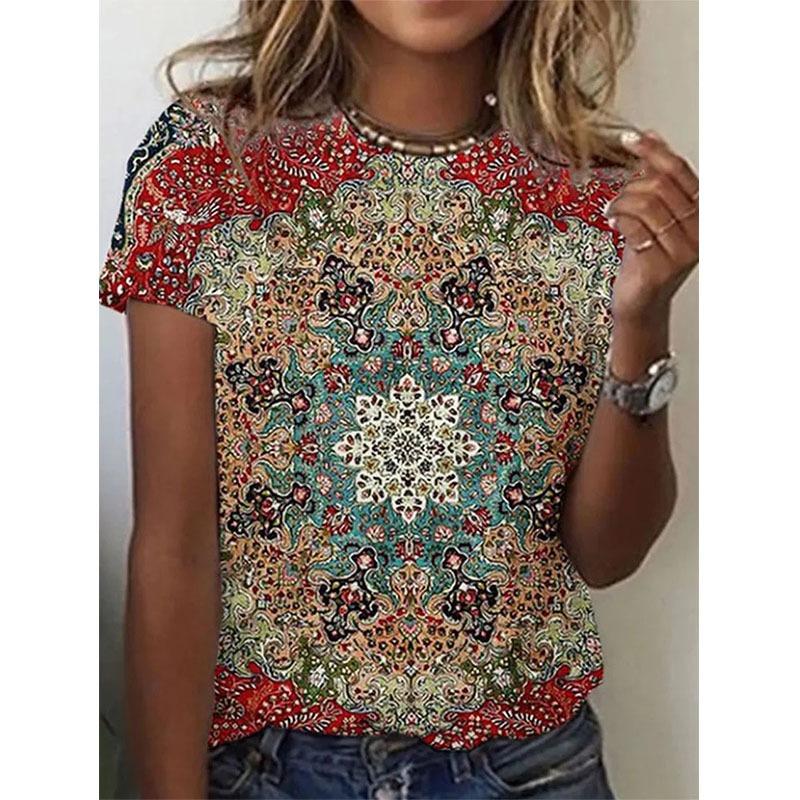 T-shirt Geometriche Stile Etnico alla Moda Maglietta a Manica Corta Oversize da Donna Stampa 3D Retrò Top Harajuku Magliette Abbigliamento Donna